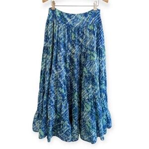 Bohemian Tiered Tie Dye Maxi Peasant Skirt Jones New York 4 Blue